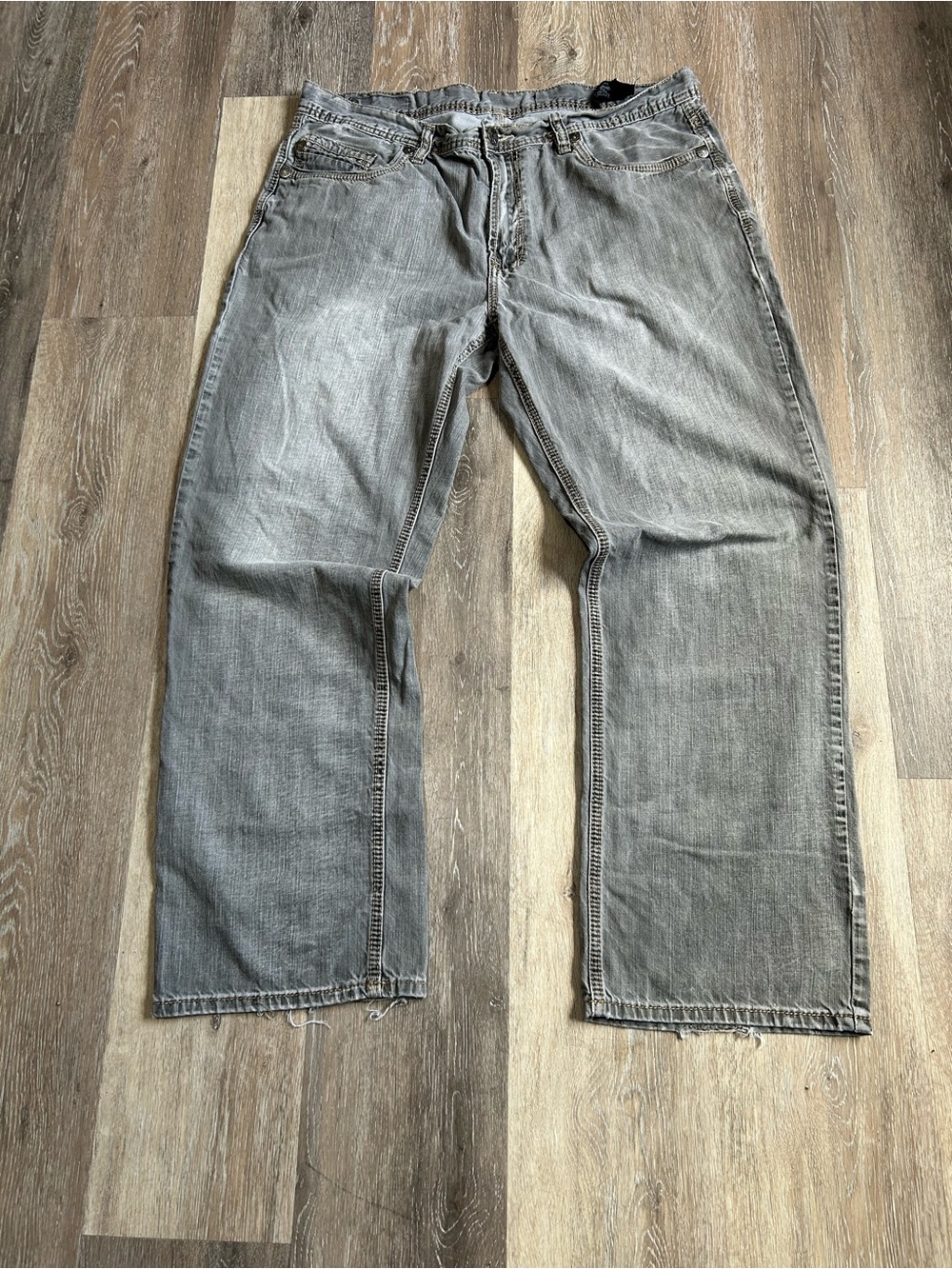Mens Straight Fit Gray Denim Jeans - Washed Look